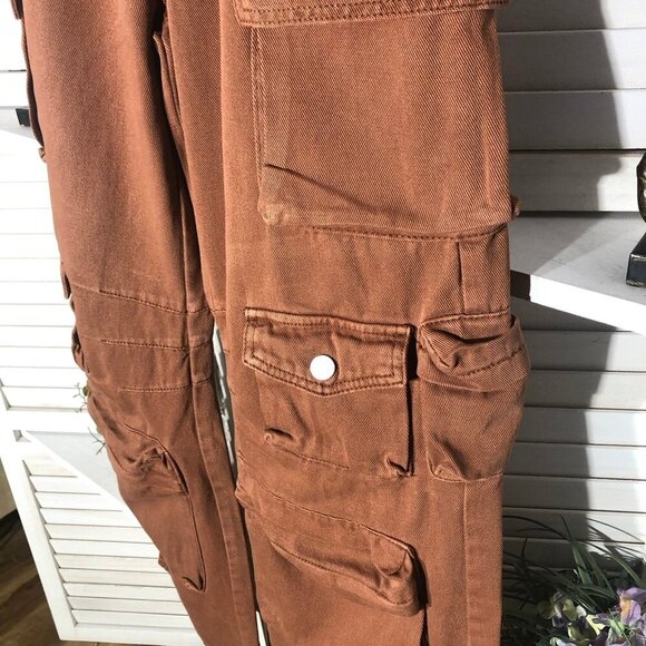Forever 21 Brown Cargo Carpenter Wide Leg High Rise Pants - Picture 12 of 15